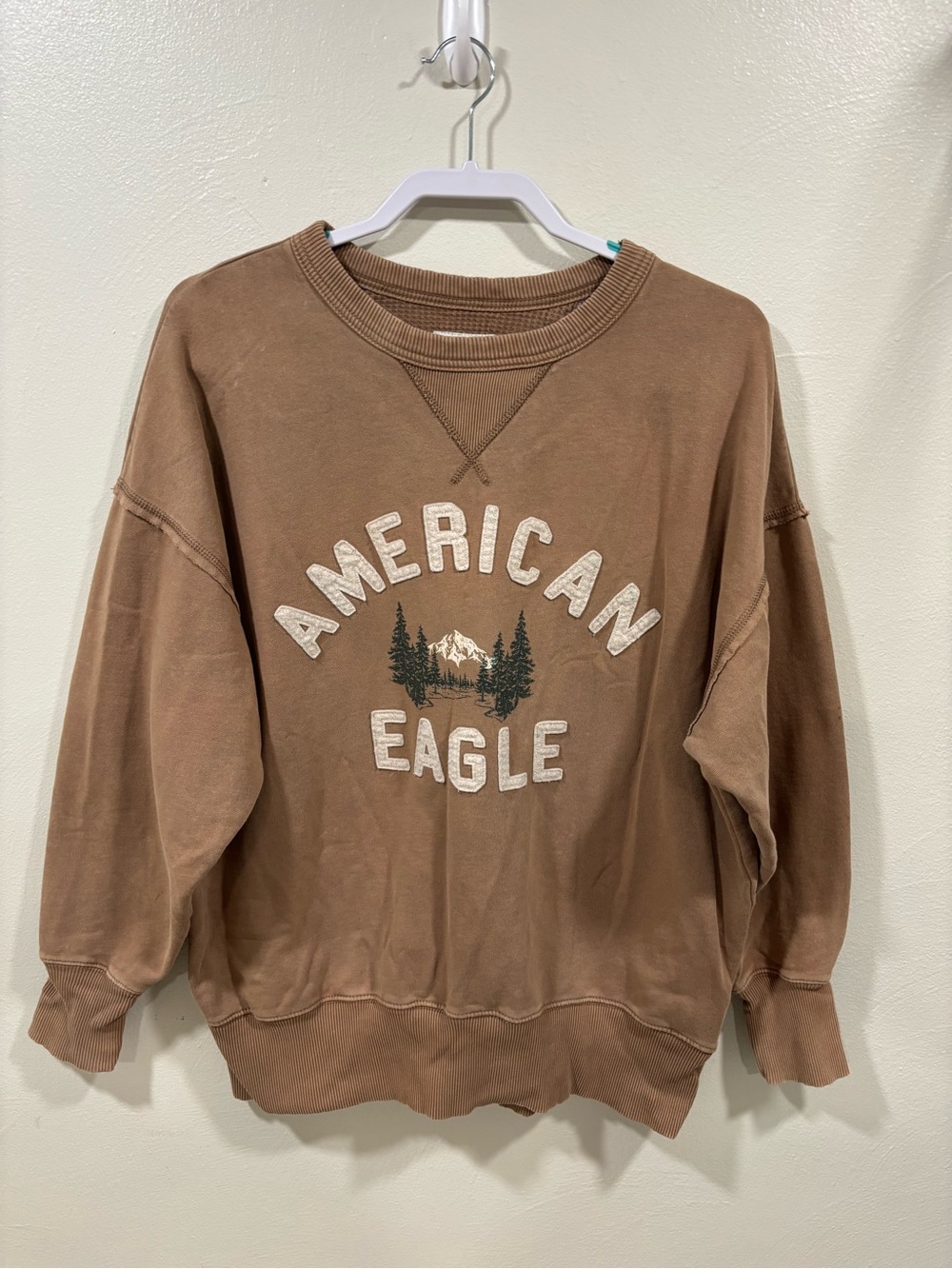 American Eagle Outfitters Men's Brown Logo Crewneck Sweatshirt Small